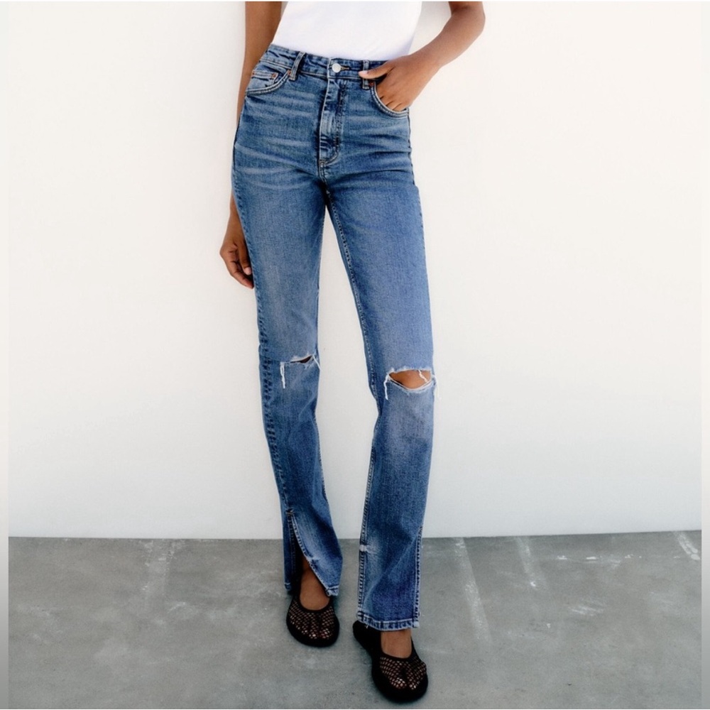 Zara Split Hem Full Length Jeans